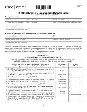 Ohio Schedule E Nonrefundable Business Credits Tax Ohio  Form