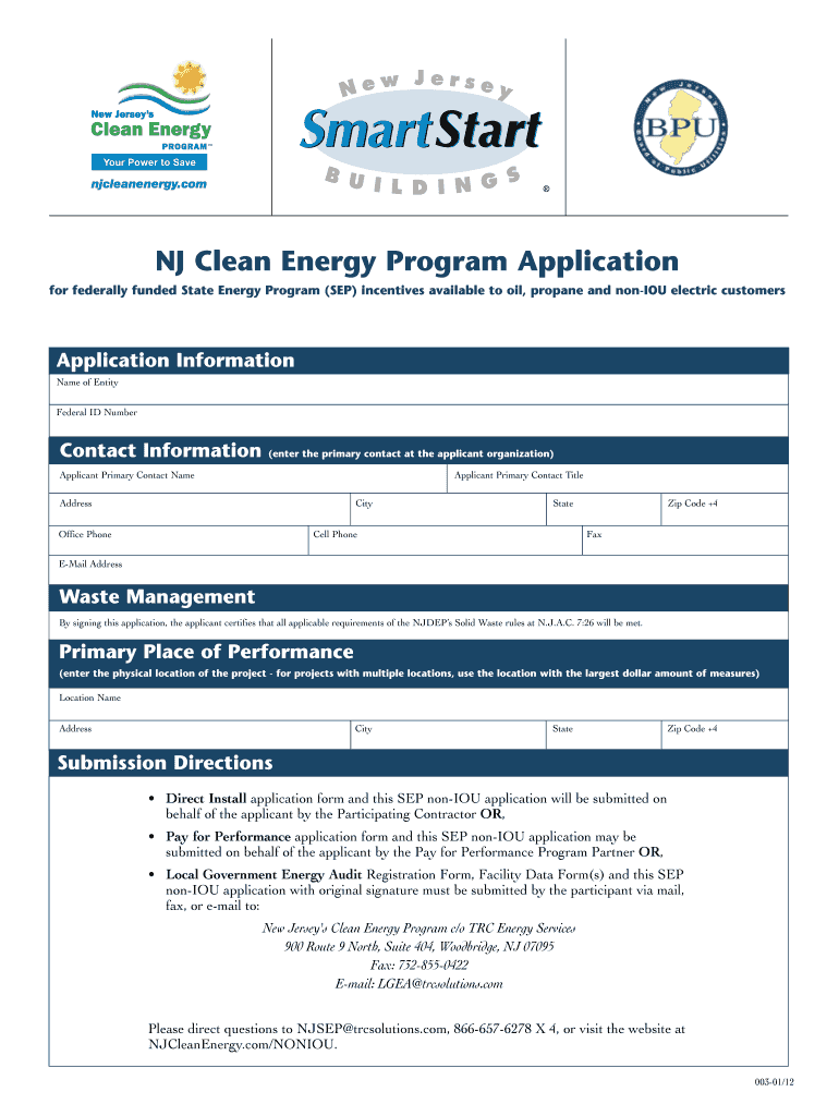 NJ Clean Energy Program Application New Jersey&#039;s Clean Energy  Form