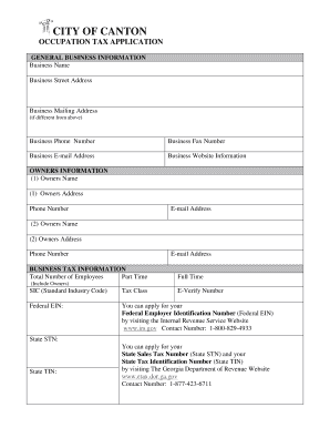 City of Canton Business License  Form