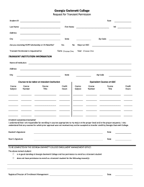 Transient Request Form Georgia Gwinnett College Ggc