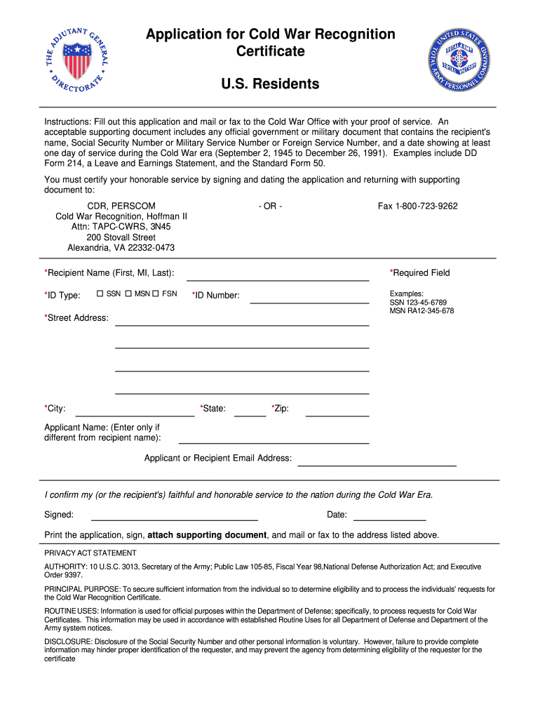 Cold War Medal Application  Form