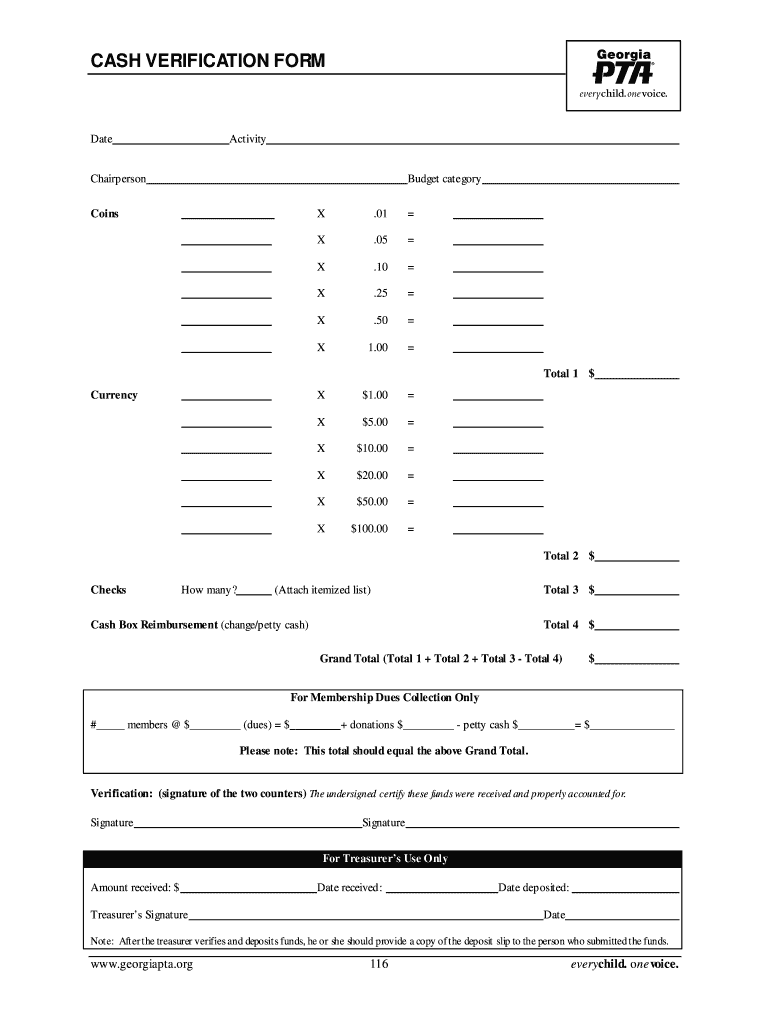 Cash Verification Form