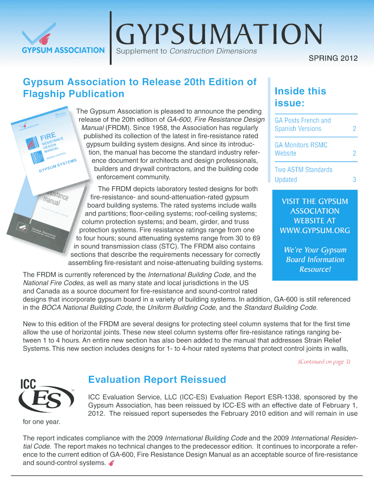 GYPSUMATION Spring Gypsum Association Gypsum  Form