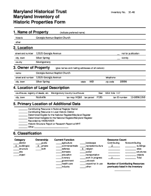 31 46 Georgia Avenue Baptist Church MIHP Montgomeryplanning  Form