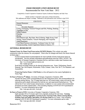 Food Preservation Resource List 4 H Cornell University Nys4h Cce Cornell  Form