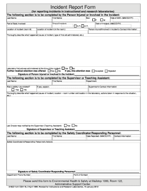 Instructions for Incident Report Form Completion Depts Ttu