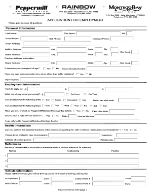 APPLICATION for EMPLOYMENT REFERENCES  Form