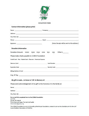 DONATION FORM Contact Information Please Print Donation