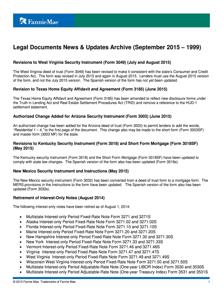 Single Family Legal Documents News and Updates Archive since We First Posted Mortgage Documents on This Web Site on April 22, ,   Form