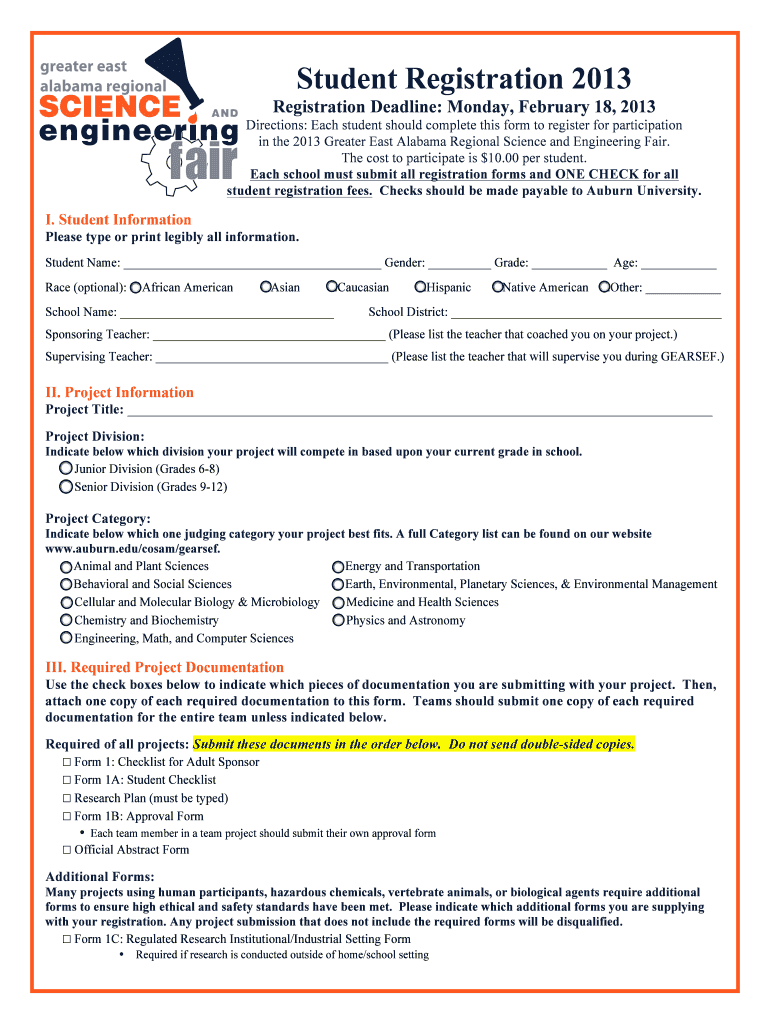 School Registration Auburn University Auburn  Form