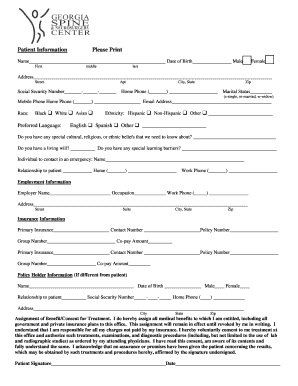 Click Here to Download Georgia Spine &amp; Neurosurgery Center  Form