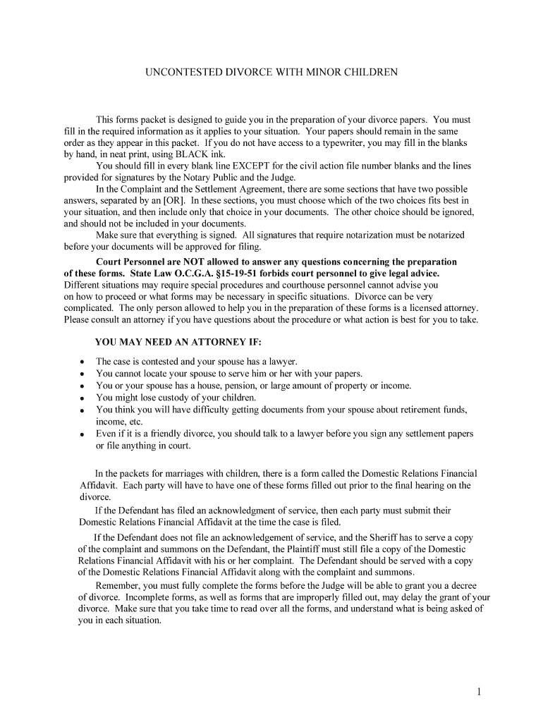 Uncontested Divorce with Minor Children Georgia&#039;s Southern  Form