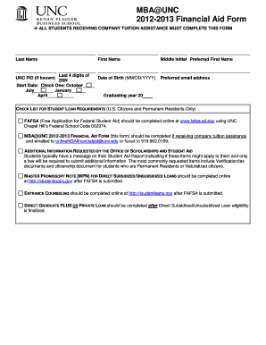 MBA UNC Financial Aid Form