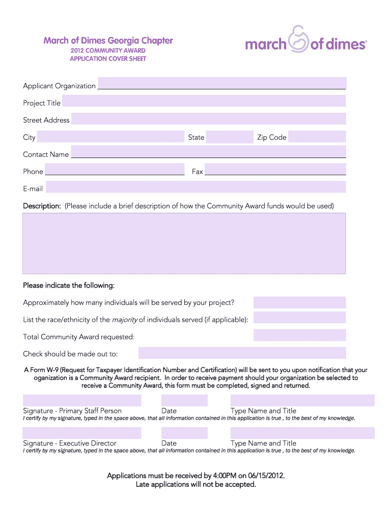Community Award Application and Instructions March of Dimes  Form