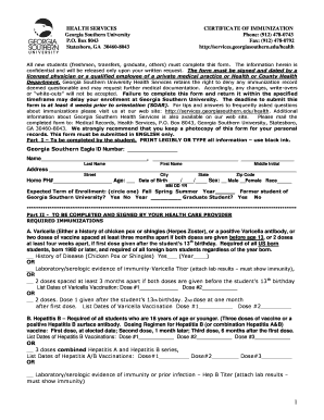 Georgia Southern Immunization  Form