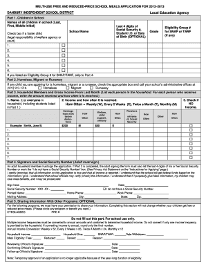 Multi Use and Reduced Price School Meals Applications for Danburyisd  Form