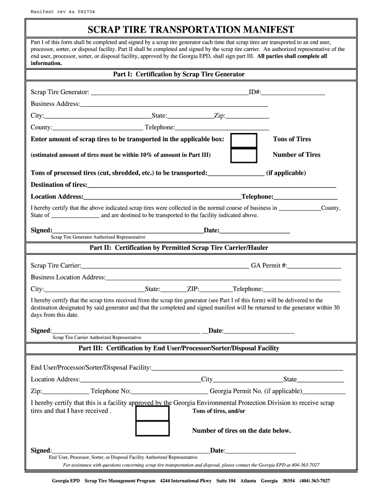  Transportation Manifest Template 2004-2024