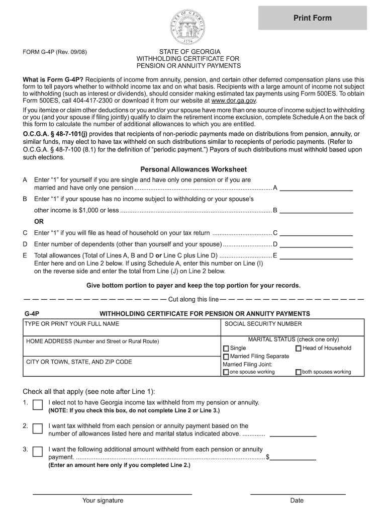  Ga Tax G4p Form 2008