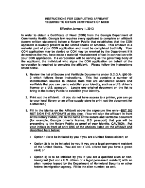 Instructions for Completing Affidavit Georgia Department of Dch Georgia  Form