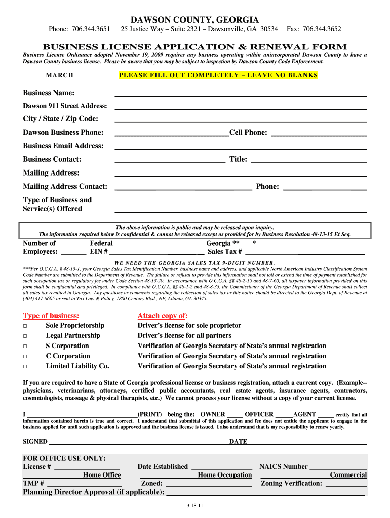Get and Sign Dawson County Business License 2011-2022 Form