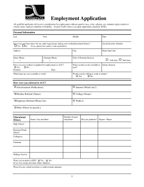 Employment Application Arsenal Credit Union  Form