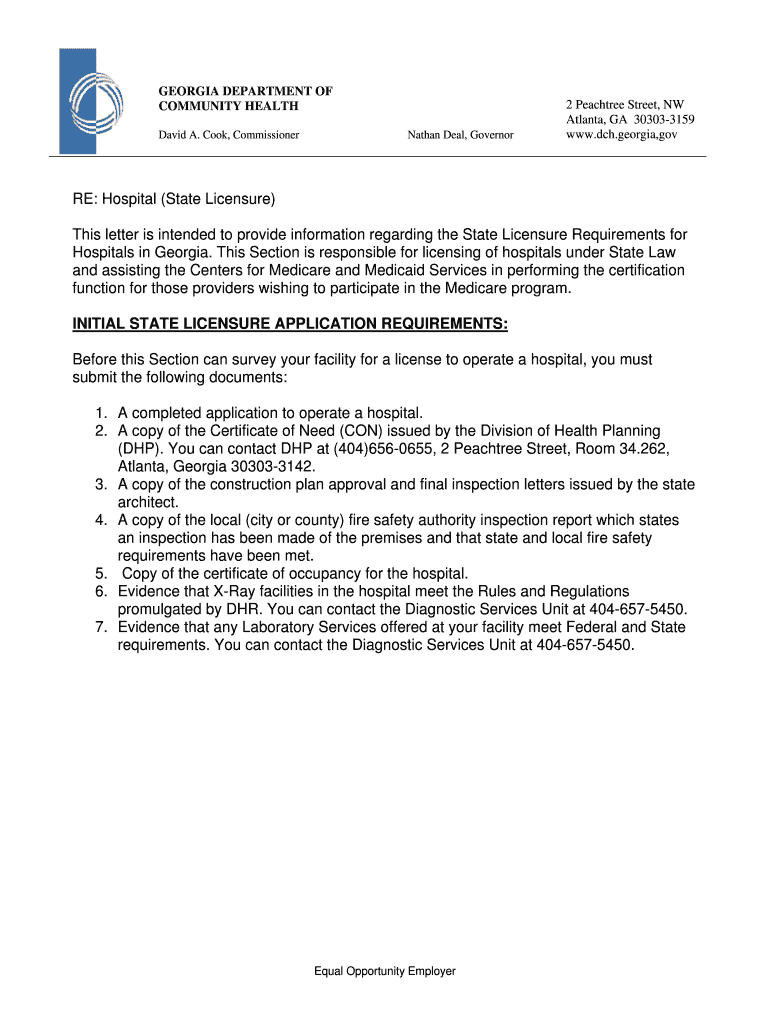 RE Hospital State Licensure Georgia Department of Community Dch Georgia  Form