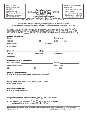 Other Professionals Application Salem Clinics Salemclinics  Form