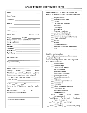 SASEF Student Information Form Snowbasin Adaptive