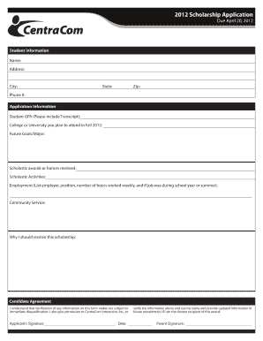 Scholarship Application CentraCom Interactive  Form