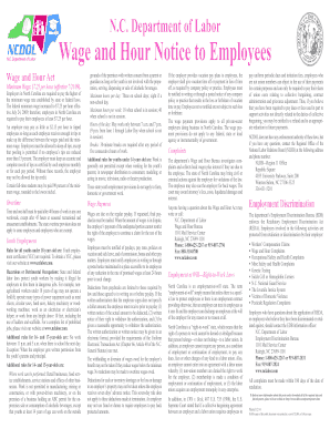 Wage and Hour Notice to Employees NC Department of Labor  Form