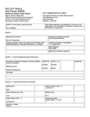 No Lift Nails Primer Msds Form