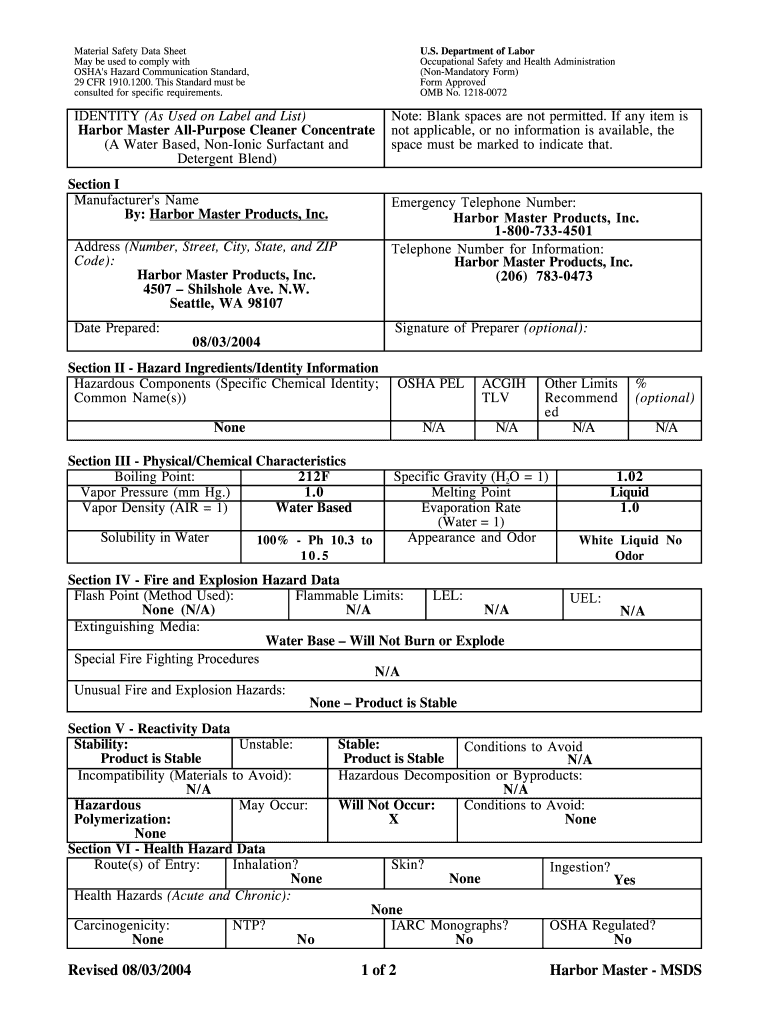 Harbor Master Cleaner  Form