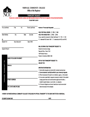 Norwalk Community College Transcript  Form