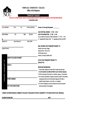 Norwalk Community College Transcript Form