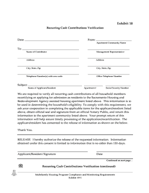 Recurring Cash Contribution Verification Form