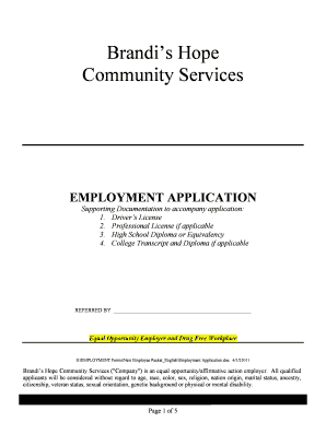 Brandi&#039;s Hope Employment Application  Form