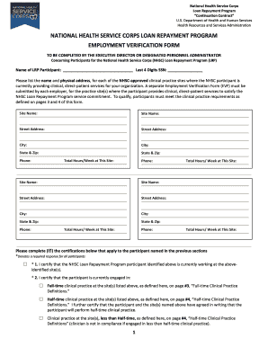 Nhsc Loan Repayment Service Verification  Form