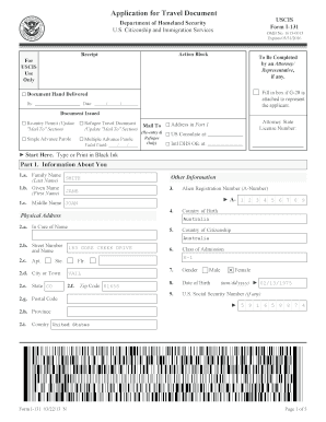  Form I 131, Application for Travel Document USCIS 2011