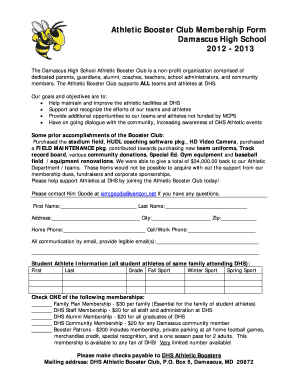 Booster Club Sign Up Form