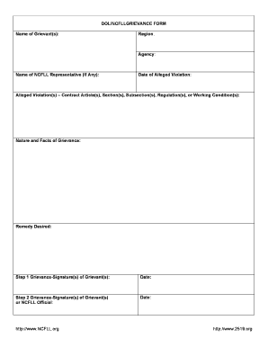 Dol Ncfll Grievance Form