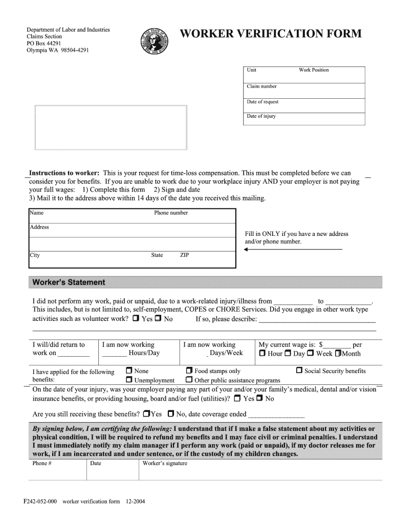  F242 052 000 Worker Verification Form 2004