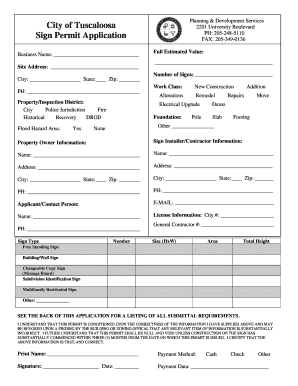  Tuscaloosa City Sign Permit Form 2012-2024