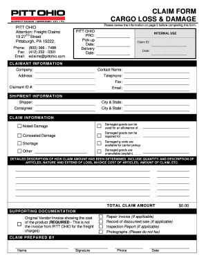 Pitt Ohio Claim Form