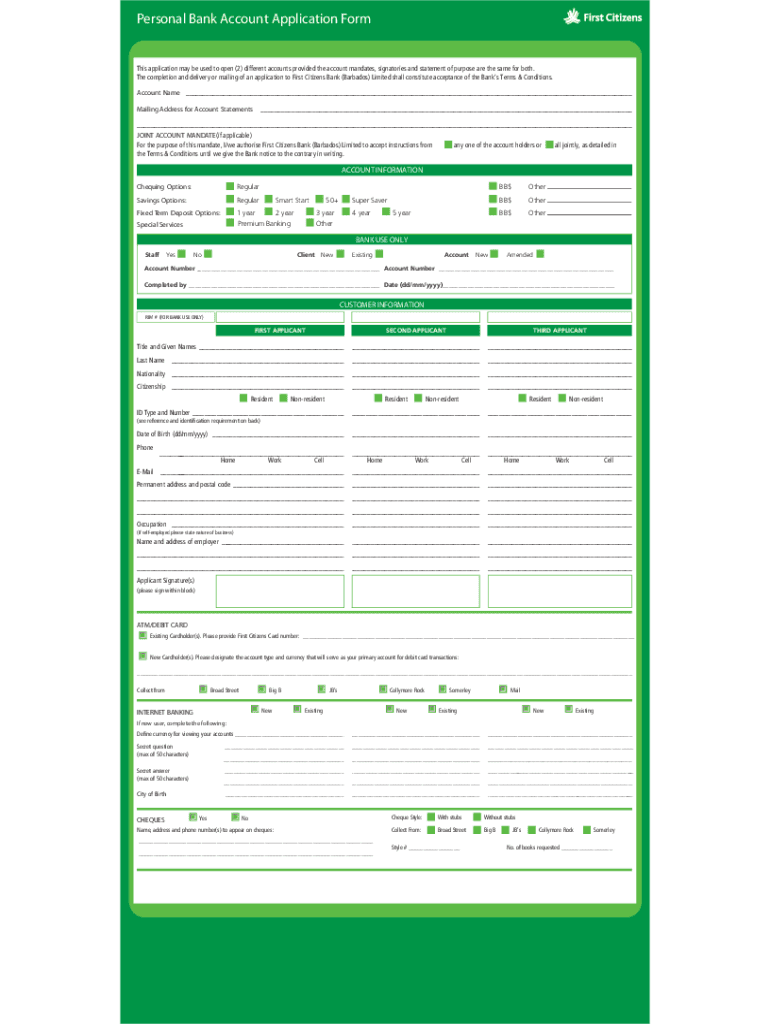 Personal Savings Account Application Form First Citizens Bank