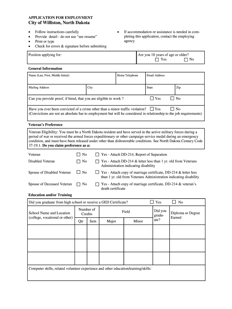 Get and Sign Williston Application  Form