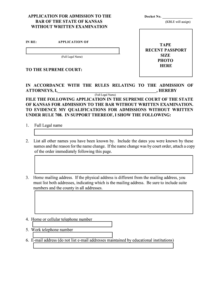 Kansas Bar Application  Form
