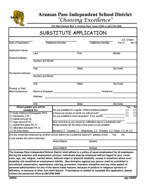 Aransas Pass Isd Subistitues Form