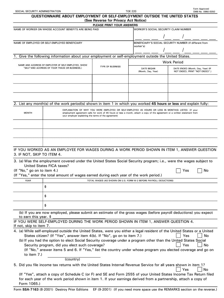  Ssa7163 Fillable Form 2001