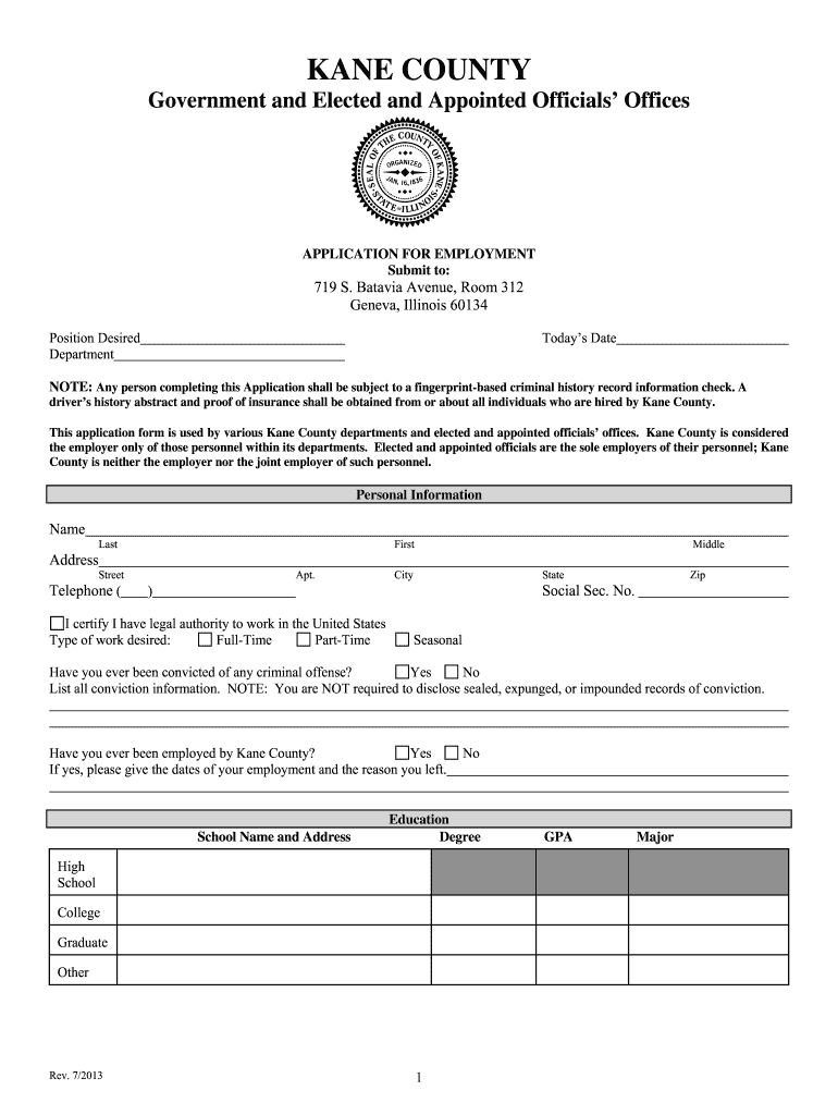 Get and Sign Employment Application  Kane County, IL  Countyofkane 2015-2022 Form