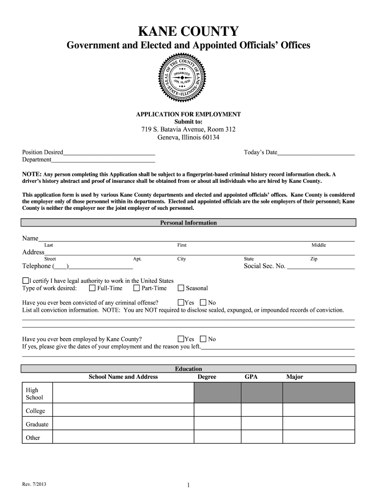  Employment Application  Kane County, IL  Countyofkane 2015-2024